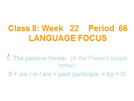Bài giảng môn Tiếng Anh Lớp 8 - Week 22, Period 66: Language focus