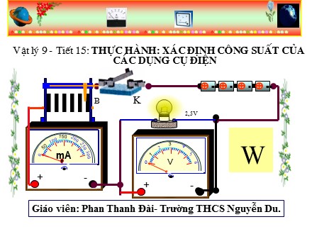 Bài giảng môn Vật lý Lớp 9 - Tiết 15: Thực hành: Xác định công suất của các dụng cụ điện - Phan Thanh Đài
