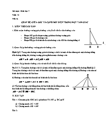 Bài soạn Hình học 7 - Tuần 23, Tiết 46: Quan hệ giữa góc và cạnh đối diện trong một tam giác