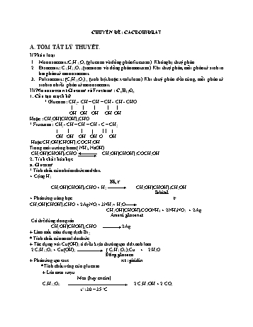 Đề cương ôn tập môn Hóa học Lớp 12 - Chuyên đề: Cacbohiđrat