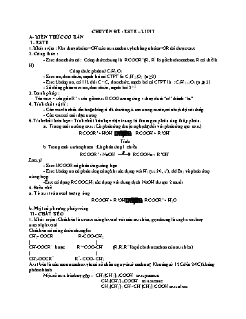Đề cương ôn tập môn Hóa học Lớp 12 - Chuyên đề: Este-lipit