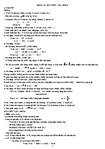 Đề cương ôn tập môn Hóa học Lớp 12 - Chuyên đề: Nhôm và hợp chất của nhôm