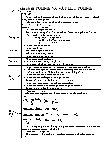 Đề cương ôn tập môn Hóa học Lớp 12 - Chuyên đề: Polime và vật liệu polime