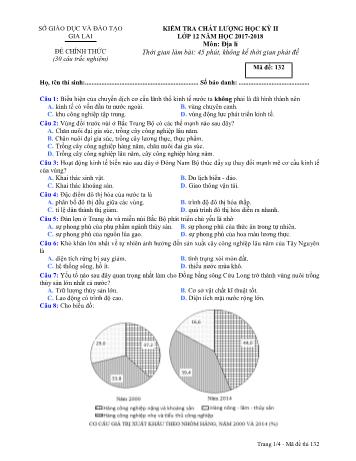 Đề kiểm tra chất lượng học kỳ II môn Địa lí Lớp 12 - Năm học 2017-2018 - Sở GD&ĐT Gia Lai - Mã đề 132