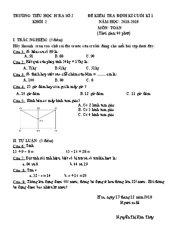 Đề kiểm tra định kì cuối kì 1 môn Toán, Tiếng Việt Lớp 2 - Năm học 2018-2019 - Trường Tiểu học H’ra số 2