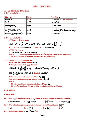 Đề ôn tập môn Giải tích Lớp 12 - Chương II: Hàm số lũy thừa hàm số mũ và hàm số lôgarit (Có đáp án)