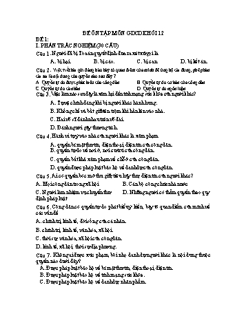 Đề ôn tập môn Giáo dục công dân Khối 12