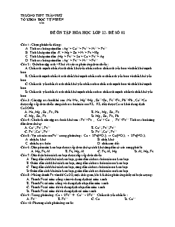 Đề ôn tập môn Hóa học Lớp 12 - Đề số 01 - Trường THPT Trần Phú