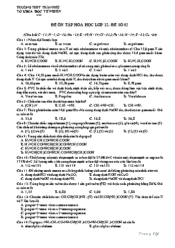 Đề ôn tập môn Hóa học Lớp 12 - Đề số 02 - Trường THPT Trần Phú