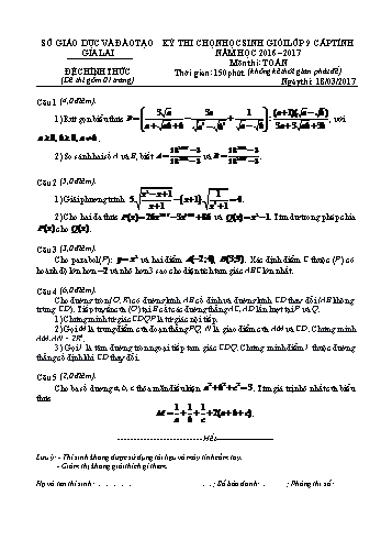 Đề thi chọn học sinh giỏi lớp 9 cấp tỉnh môn Toán - Năm học 2016-2017