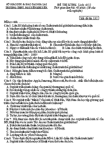 Đề thi kiểm tra định kì môn Lịch sử Lớp 12 - Trường THPT Nguyễn Khuyến