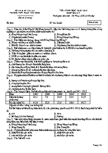 Đề thi môn Địa lí - Năm học 2018-2019 - Trường THPT Phạm Văn Đồng - Mã đề 001 (Có đáp án)