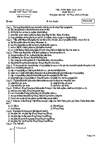 Đề thi môn Địa lí - Năm học 2018-2019 - Trường THPT Phạm Văn Đồng - Mã đề 004 (Có đáp án)