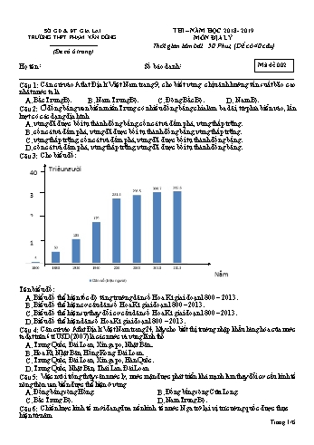 Đề thi môn Địa lí - Năm học 2018-2019 - Trường THPT Phạm Văn Đồng - Mã đề 002 (Có đáp án)