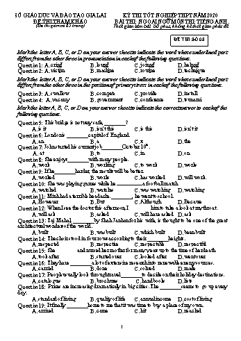Đề thi tham khảo kì thi tốt nghiệp THPT năm 2020 môn Tiếng Anh - Sở GD&ĐT Gia Lai - Đề thi số 08