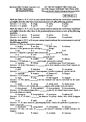 Đề thi tham khảo kì thi tốt nghiệp THPT năm 2020 môn Tiếng Anh - Sở GD&ĐT Gia Lai - Đề thi số 13