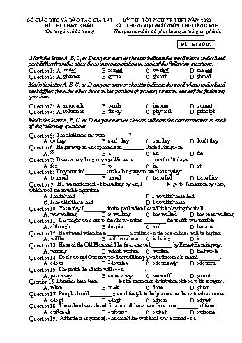 Đề thi tham khảo kì thi tốt nghiệp THPT năm 2020 môn Tiếng Anh - Sở GD&ĐT Gia Lai - Đề thi số 02