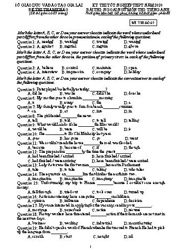 Đề thi tham khảo kì thi tốt nghiệp THPT năm 2020 môn Tiếng Anh - Sở GD&ĐT Gia Lai - Đề thi số 07