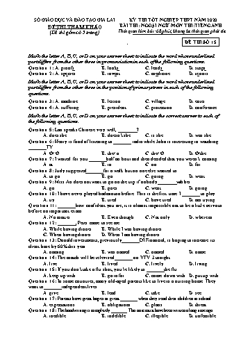 Đề thi tham khảo kì thi tốt nghiệp THPT năm 2020 môn Tiếng Anh - Sở GD&ĐT Gia Lai - Đề thi số 15