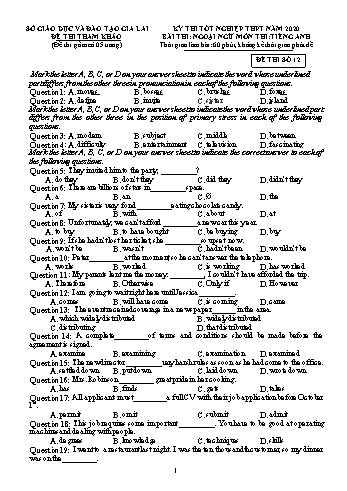 Đề thi tham khảo kì thi tốt nghiệp THPT năm 2020 môn Tiếng Anh - Sở GD&ĐT Gia Lai - Đề thi số 12