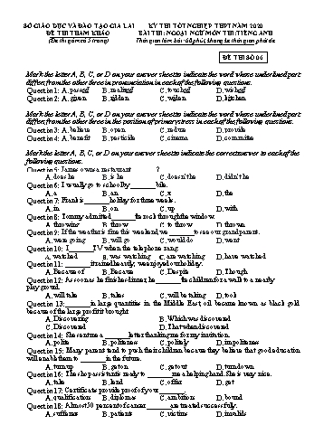 Đề thi tham khảo kì thi tốt nghiệp THPT năm 2020 môn Tiếng Anh - Sở GD&ĐT Gia Lai - Đề thi số 06