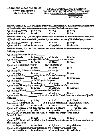 Đề thi tham khảo kì thi tốt nghiệp THPT năm 2020 môn Tiếng Anh - Sở GD&ĐT Gia Lai - Đề thi số 05