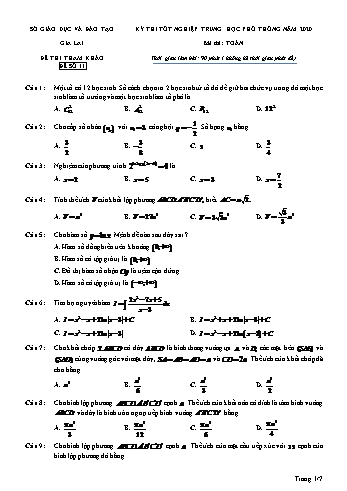 Đề thi tham khảo kì thi tốt nghiệp THPT năm 2020 môn Toán - Sở GD&ĐT Gia Lai - Đề số 11