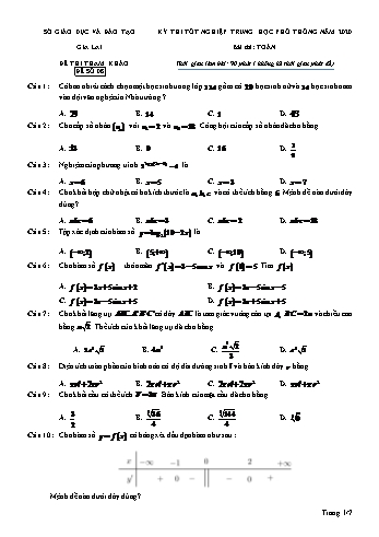 Đề thi tham khảo kì thi tốt nghiệp THPT năm 2020 môn Toán - Sở GD&ĐT Gia Lai - Đề số 8