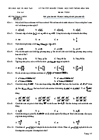 Đề thi tham khảo kì thi tốt nghiệp THPT năm 2020 môn Toán - Sở GD&ĐT Gia Lai - Đề số 14