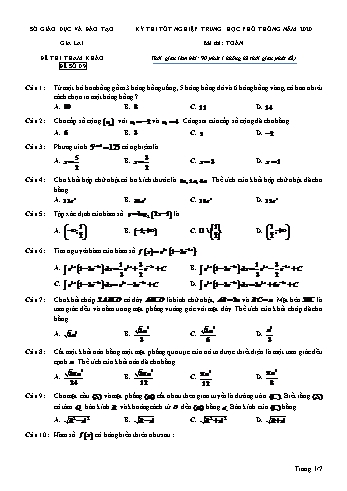 Đề thi tham khảo kì thi tốt nghiệp THPT năm 2020 môn Toán - Sở GD&ĐT Gia Lai - Đề số 9