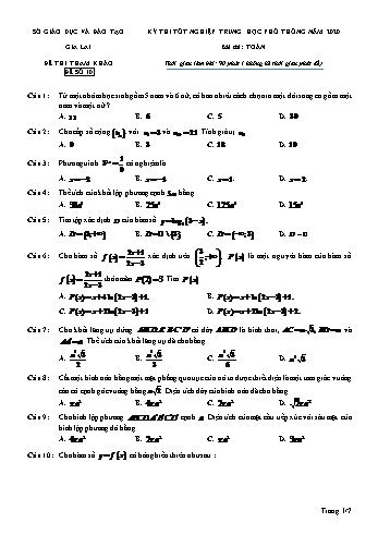 Đề thi tham khảo kì thi tốt nghiệp THPT năm 2020 môn Toán - Sở GD&ĐT Gia Lai - Đề số 10
