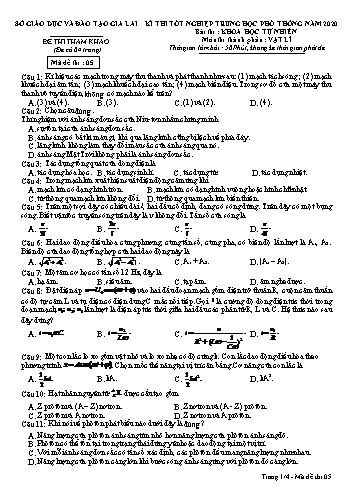 Đề thi tham khảo kì thi tốt nghiệp THPT năm 2020 môn Vật lí - Sở GD&ĐT Gia Lai - Đề số 5