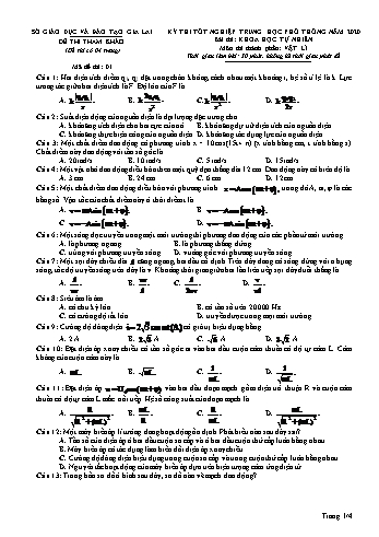 Đề thi tham khảo kì thi tốt nghiệp THPT năm 2020 môn Vật lí - Sở GD&ĐT Gia Lai - Đề số 1