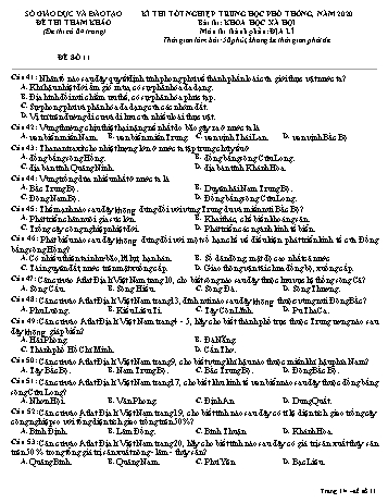 Đề thi tham khảo kì thi tốt nghiệp Trung học Phổ thông năm 2020 môn Địa lí - Sở GD&ĐT Gia Lai - Đề số 11