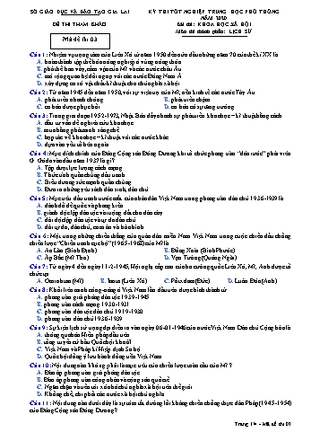 Đề thi tham khảo kì thi tốt nghiệp Trung học Phổ thông năm 2020 môn Lịch sử - Sở GD&ĐT Gia Lai - Mã đề thi 3