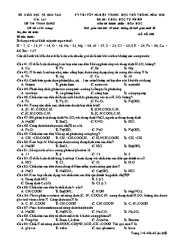 Đề thi tham khảo kì thi tốt nghiệp Trung học Phổ thông năm 2020 môn Hóa học - Sở GD&ĐT Gia Lai - Mã đề 008