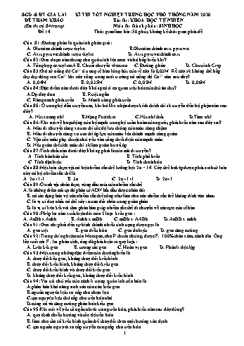 Đề thi tham khảo kì thi tốt nghiệp Trung học Phổ thông năm 2020 môn Sinh học - Sở GD&ĐT Gia Lai - Đề 14