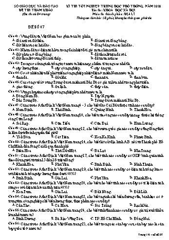 Đề thi tham khảo kì thi tốt nghiệp Trung học Phổ thông năm 2020 môn Địa lí - Sở GD&ĐT Gia Lai - Đề số 07