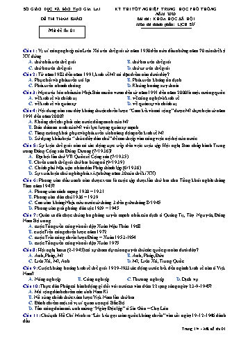 Đề thi tham khảo kì thi tốt nghiệp Trung học Phổ thông năm 2020 môn Lịch sử - Sở GD&ĐT Gia Lai - Mã đề thi 1