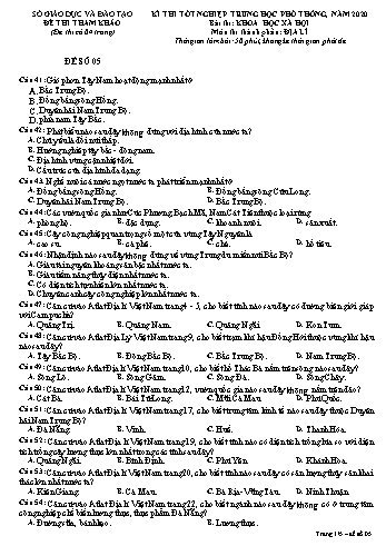 Đề thi tham khảo kì thi tốt nghiệp Trung học Phổ thông năm 2020 môn Địa lí - Sở GD&ĐT Gia Lai - Đề số 05