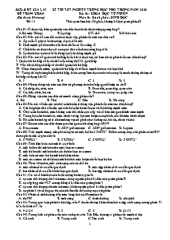 Đề thi tham khảo kì thi tốt nghiệp Trung học Phổ thông năm 2020 môn Sinh học - Sở GD&ĐT Gia Lai - Đề 12