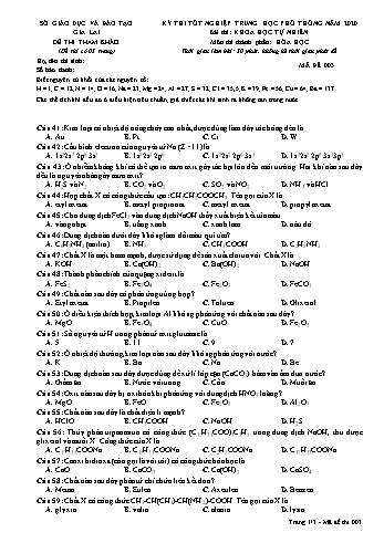 Đề thi tham khảo kì thi tốt nghiệp Trung học Phổ thông năm 2020 môn Hóa học - Sở GD&ĐT Gia Lai - Mã đề 003
