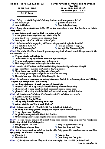 Đề thi tham khảo kì thi tốt nghiệp Trung học Phổ thông năm 2020 môn Lịch sử - Sở GD&ĐT Gia Lai - Mã đề thi 9
