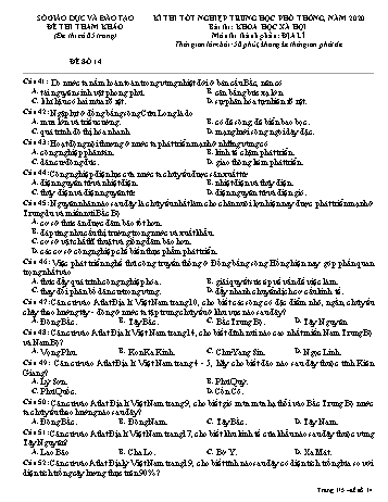 Đề thi tham khảo kì thi tốt nghiệp Trung học Phổ thông năm 2020 môn Địa lí - Sở GD&ĐT Gia Lai - Đề số 14