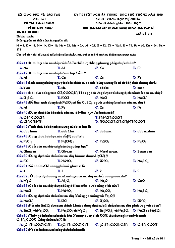 Đề thi tham khảo kì thi tốt nghiệp Trung học Phổ thông năm 2020 môn Hóa học - Sở GD&ĐT Gia Lai - Mã đề 011
