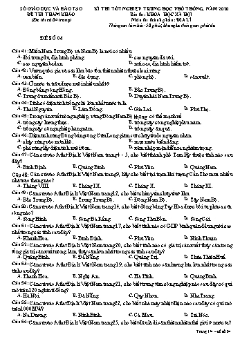 Đề thi tham khảo kì thi tốt nghiệp Trung học Phổ thông năm 2020 môn Địa lí - Sở GD&ĐT Gia Lai - Đề số 04