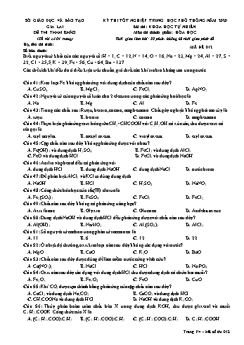 Đề thi tham khảo kì thi tốt nghiệp Trung học Phổ thông năm 2020 môn Hóa học - Sở GD&ĐT Gia Lai - Mã đề 012