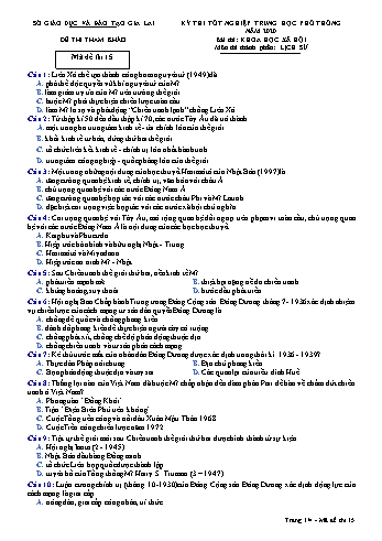 Đề thi tham khảo kì thi tốt nghiệp Trung học Phổ thông năm 2020 môn Lịch sử - Sở GD&ĐT Gia Lai - Mã đề thi 15