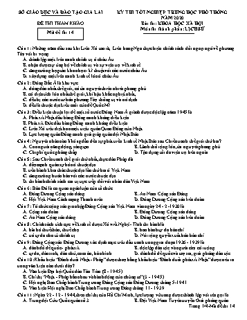 Đề thi tham khảo kì thi tốt nghiệp Trung học Phổ thông năm 2020 môn Lịch sử - Sở GD&ĐT Gia Lai - Mã đề thi 14