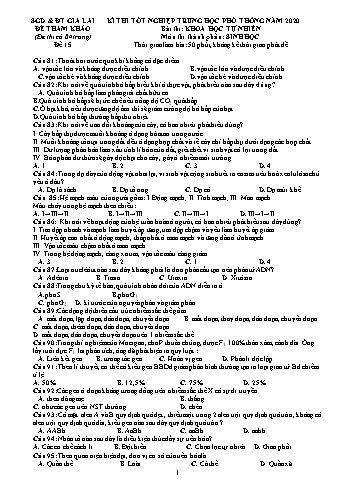 Đề thi tham khảo kì thi tốt nghiệp Trung học Phổ thông năm 2020 môn Sinh học - Sở GD&ĐT Gia Lai - Đề 15